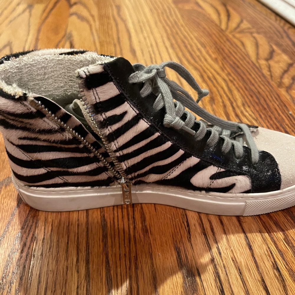 P448 zebra print high top sneaker